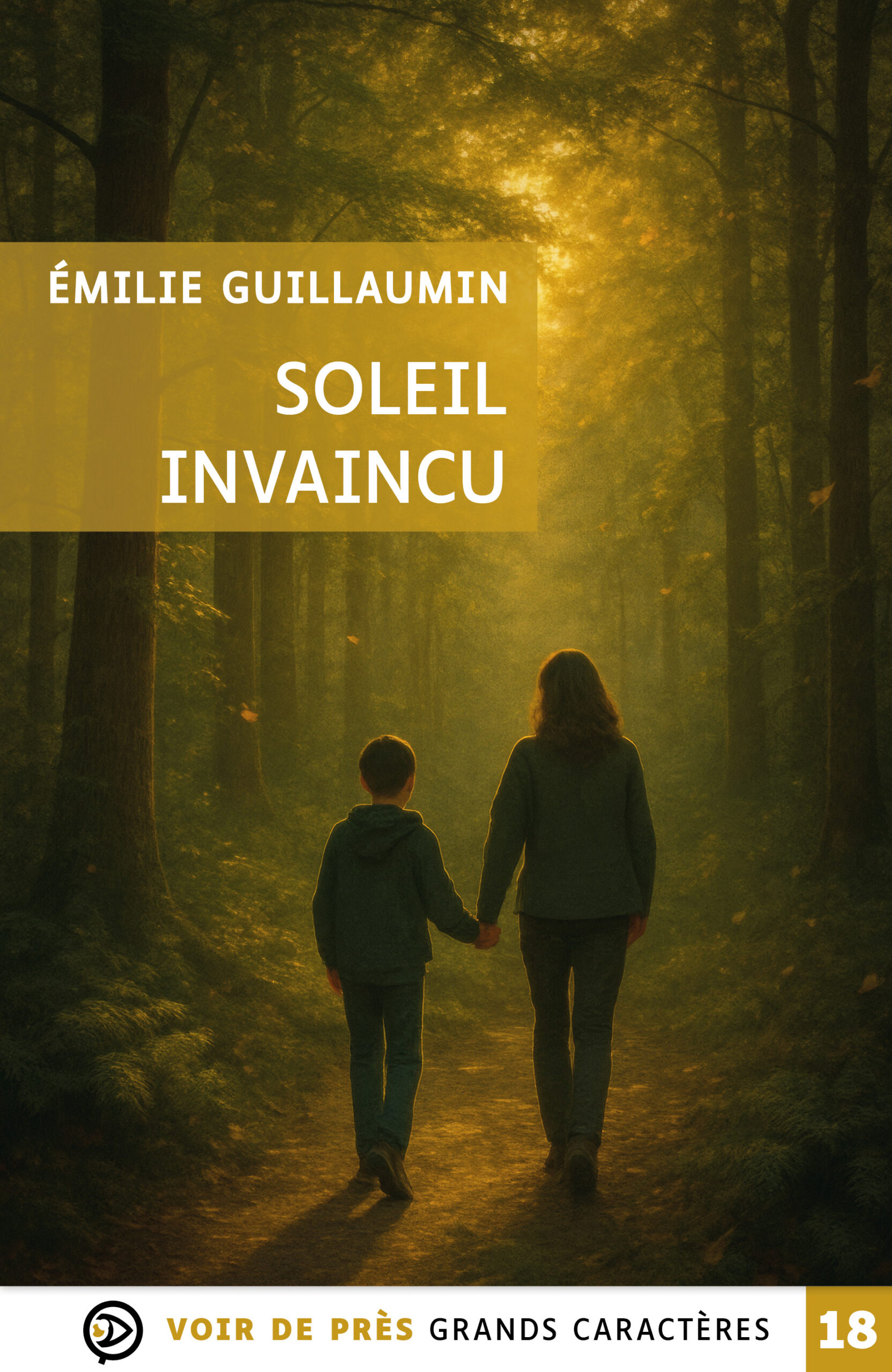 Couverture du livre en grands caractères « Soleil invaincu » d’Émilie Guillaumin, publié par Voir de près, en taille 18