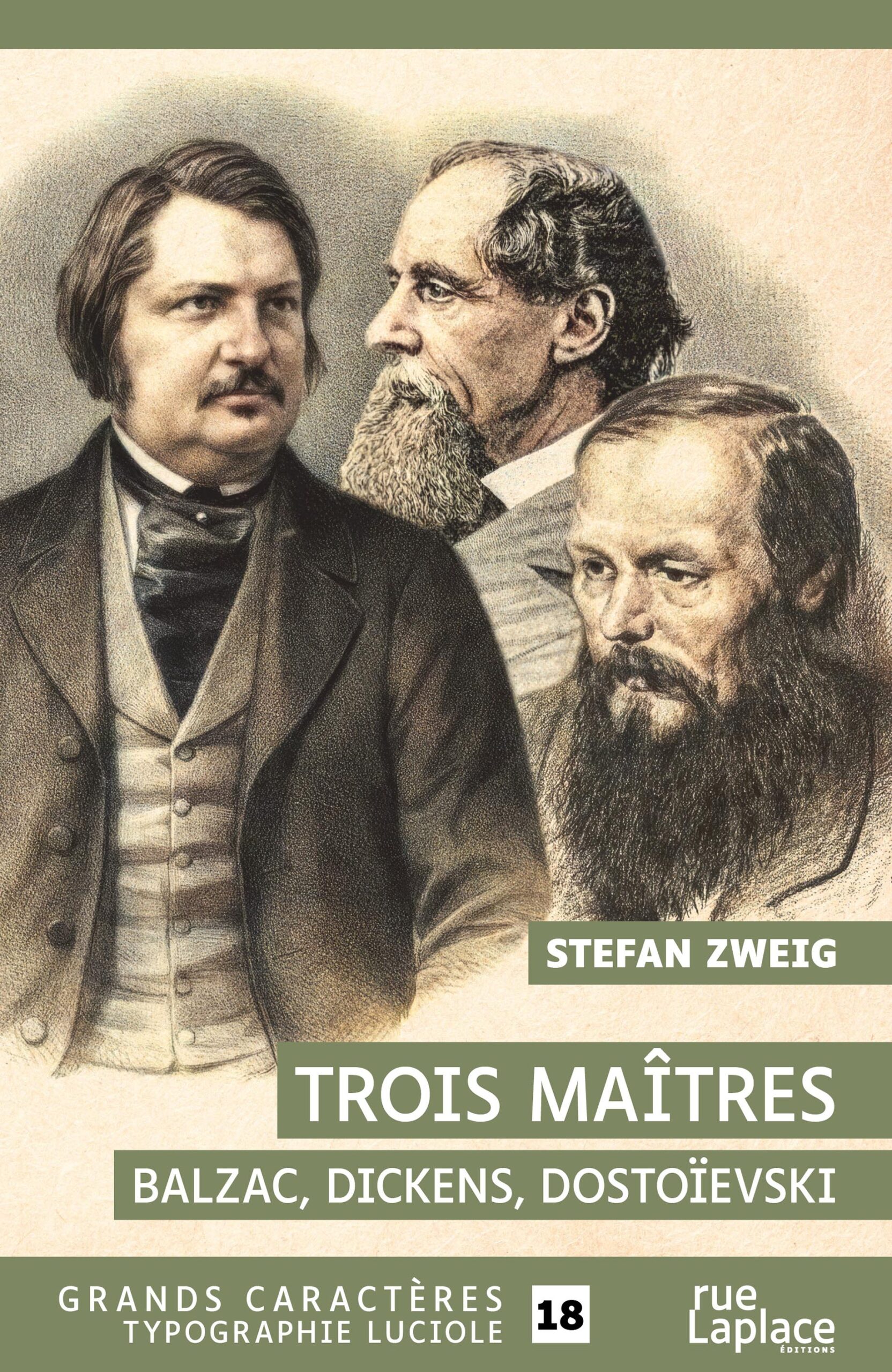 Couverture du livre Trois Maîtres – Balzac, Dickens, Dostoïevski de Stefan Zweig, en grands caractères.