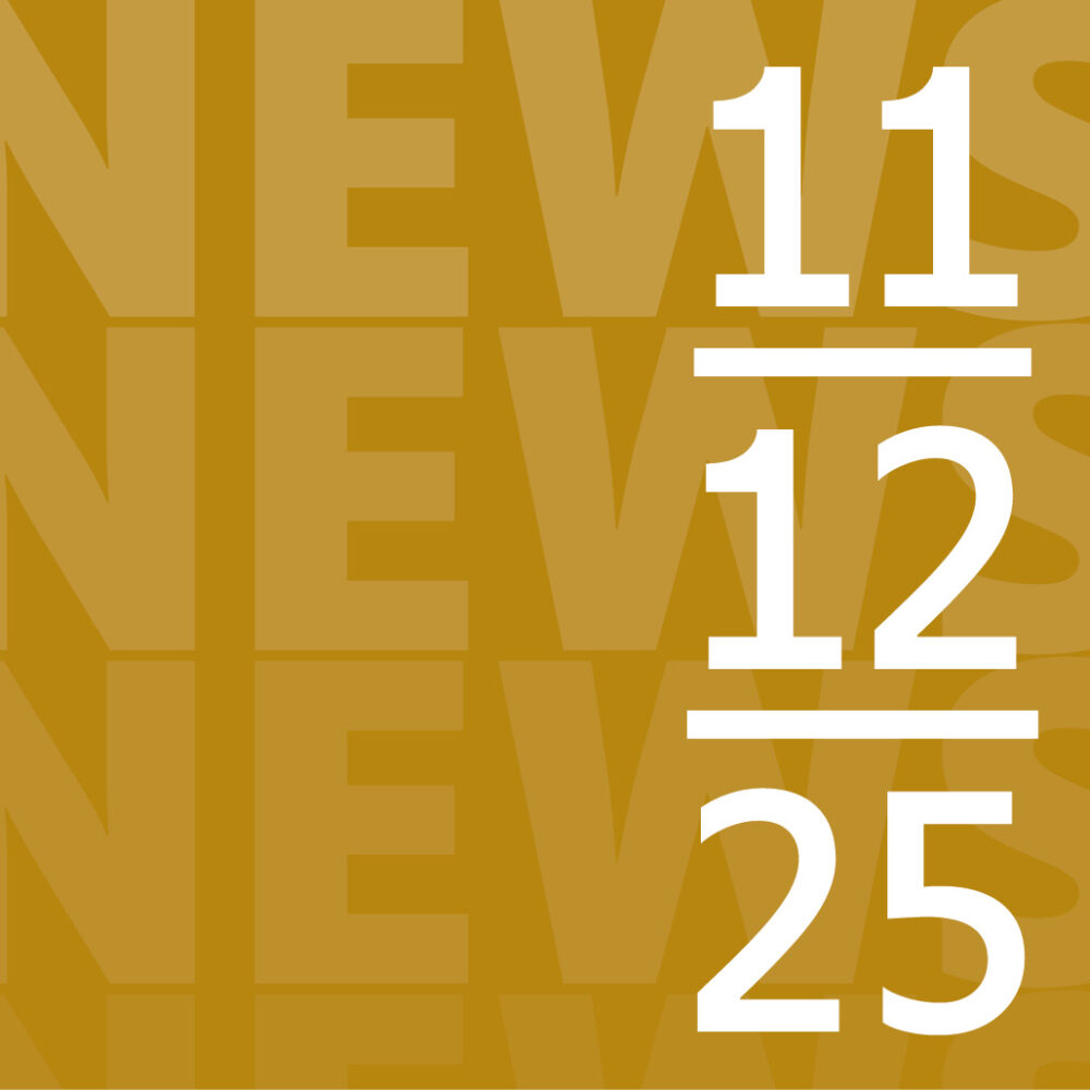 Visuel carré or et blanc avec le mot « NEWS » en fond et la date « 11 12 25 » au premier plan.