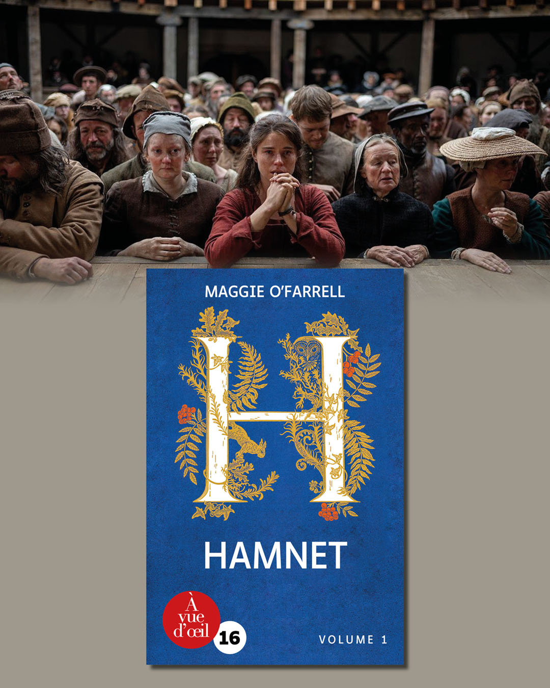 Couverture du livre Hamnet, livre en 2 volumes, de Maggie O’Farrell, édité en grands caractères par À Vue d’œil, en typographie Luciole corps 16.